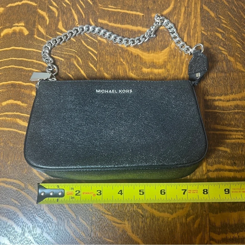 Michael Kors Black Sparkly Leather Chain Small Shoulder Bag - Picture 7 of 8